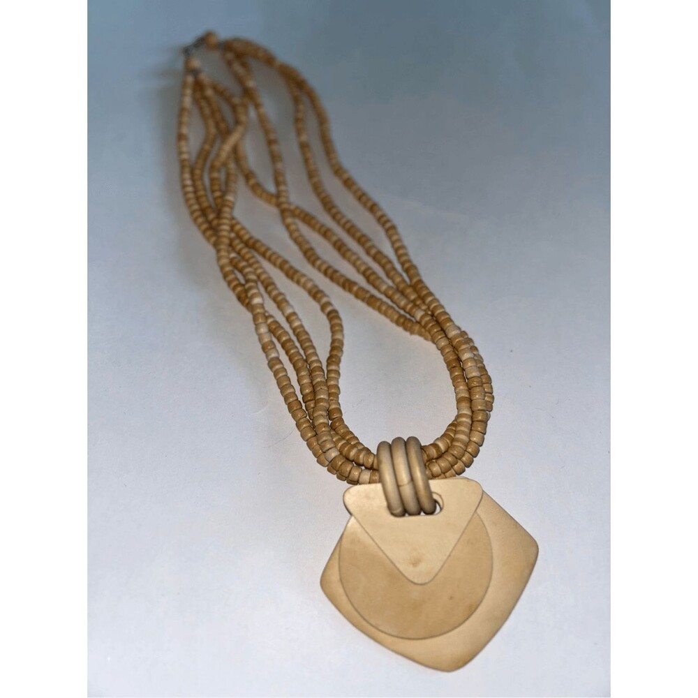 Wooden 10” necklace nature tan beaded 4 layers